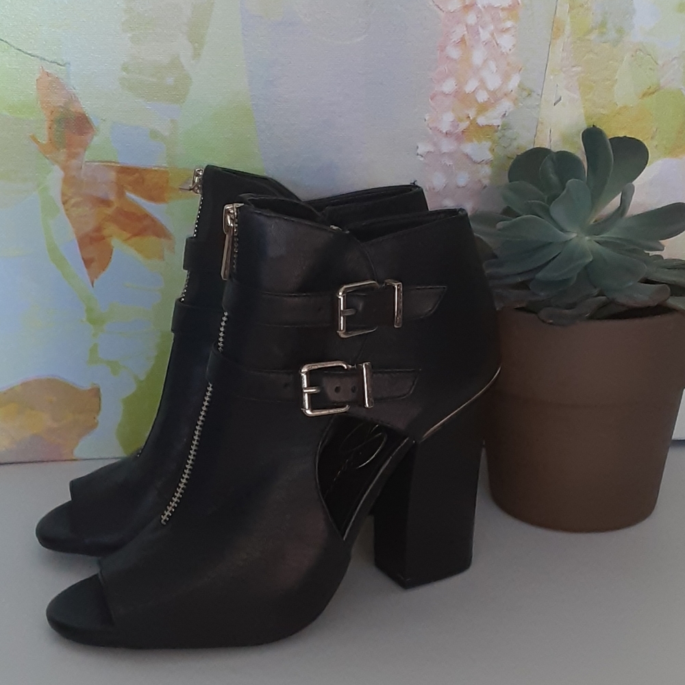 Jessica Simpson Leather Peep Toe Ankle Boots
